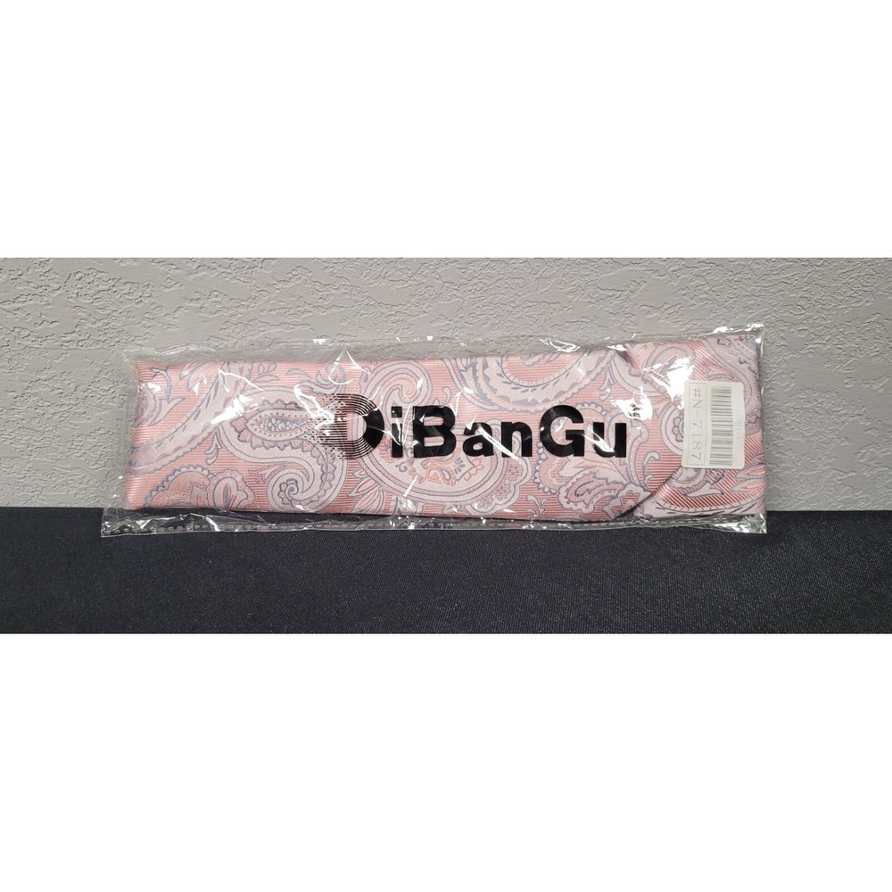 DiBanGu Pink Grey Paisley Tie Handkerchief Cufflinks Set Style  #7187